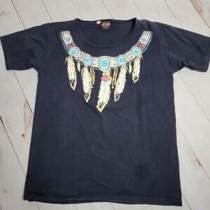 Vintage 90s Harley-Davidson Native Indian Feathers Oversized T-Shirt, size S/M
